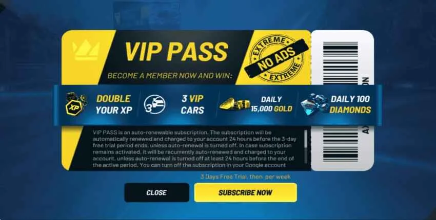 Extreme Car Driving Simulator Mod Apk VIP Status Pass